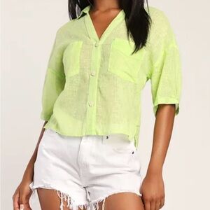 Lulu's Vibrant Green Collared Shirt